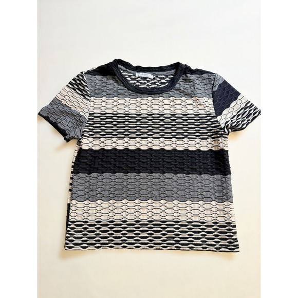 Zara Tops - Zara‎ Basic Women Black Grey Striped Textured Popcorn Knit Short Sleeve Top S
